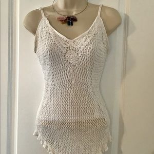 White open mesh sweater top